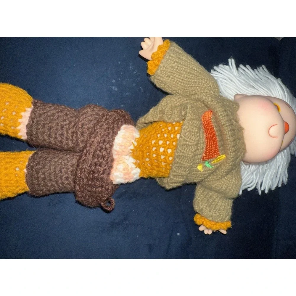 Vintage Handmade Yarn Hair Cloth Doll w/ Crocheted Clothes Retro- Folk Art 1970s